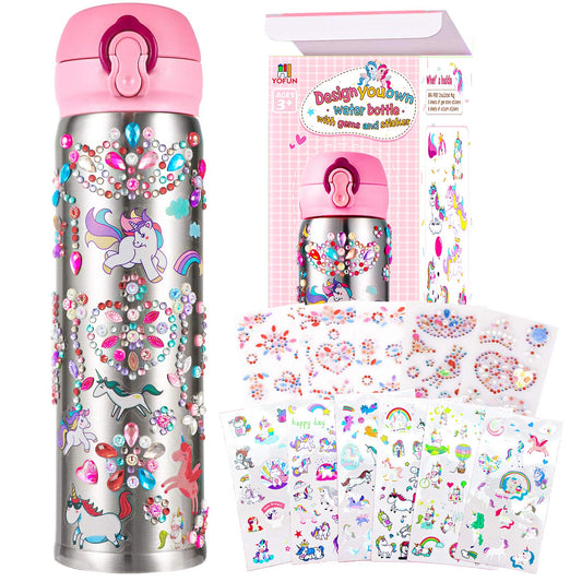 YOFUN unicorn stickers and glitter gems for bottle decorating and creative play.