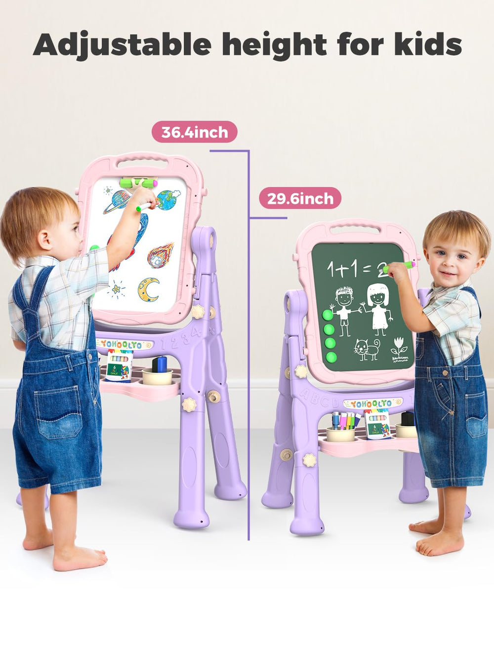 YOHOOLYO Kids Easel double sided magnetic board for chalk and dry erase activities