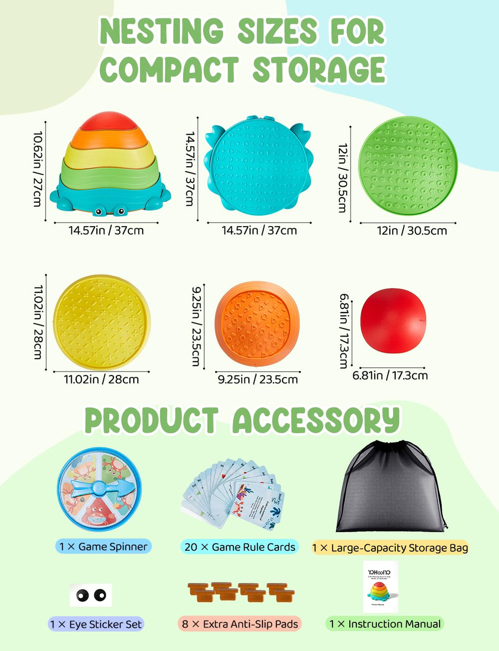 YOHOOLYO stepping stones non-slip top surfaces ensure stable grip during play