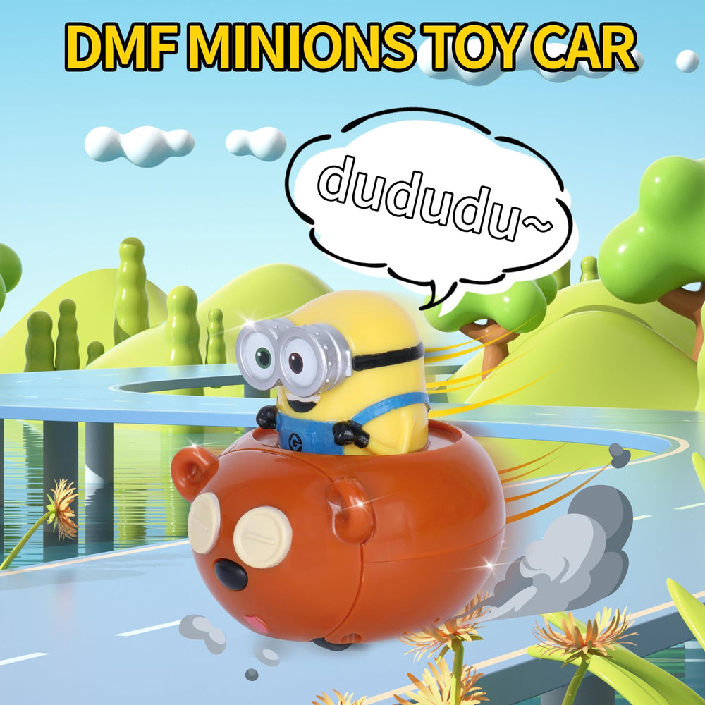 YOLOPARK Minions pull back car side view with vibrant colors for imaginative play