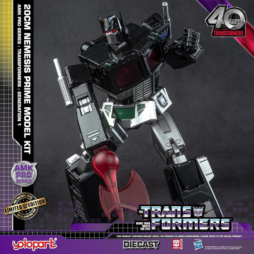 YOLOPARK Nemesis Prime upgraded weaponry includes P38, ion blaster, and Energon axe.