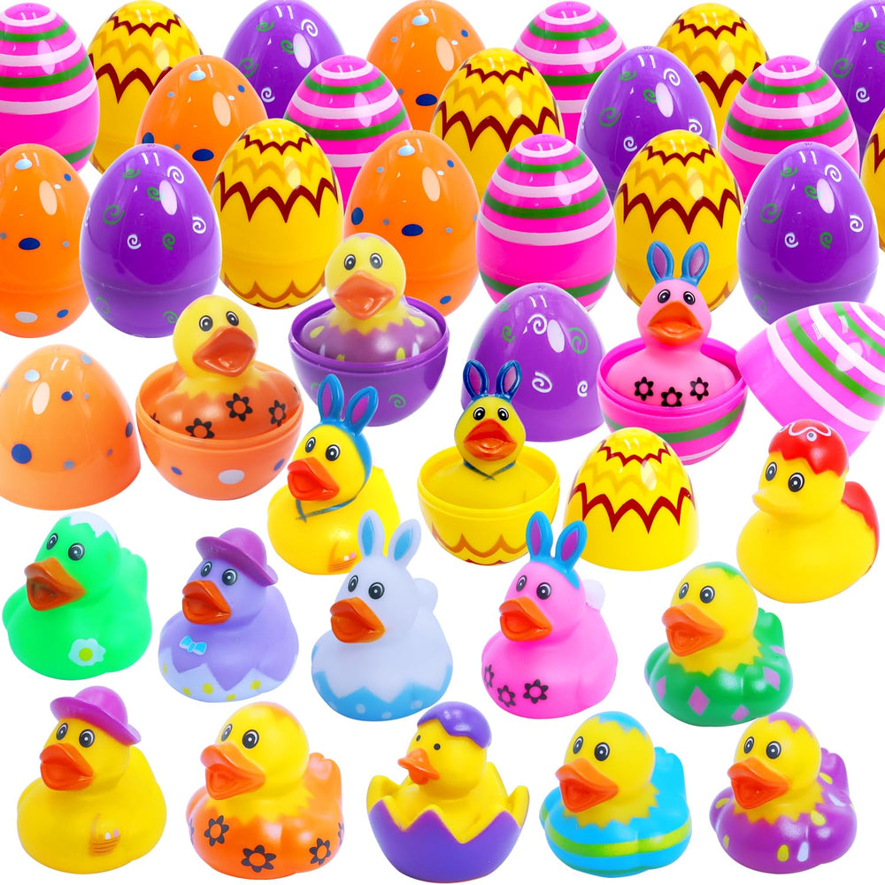 Yomwet 24pcs Easter eggs with rubber ducks for safe bath play