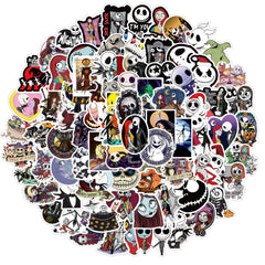 YONGAI Nightmare Before Christmas sticker pack on a laptop; waterproof and durable.