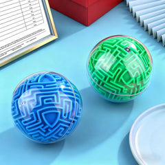 YongnKids Amaze 3D maze ball blue in hand, portable brain teaser for on-the-go play.