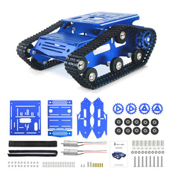 YonPhsy tank chassis with DC motor, side view shows rugged metal construction