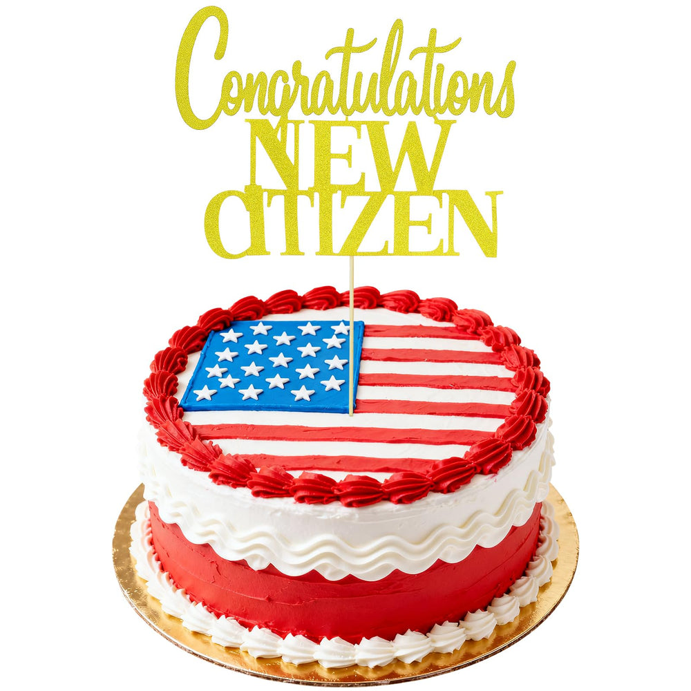 YooNotee citizenship topper with gold glitter for naturalization cake decor.