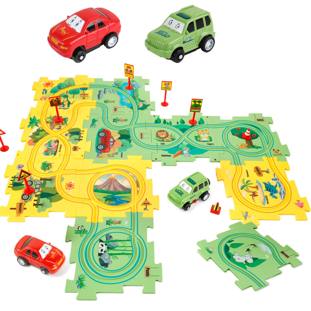 YOOYID Race Track Car Set: assembly activity boosts fine motor skills.