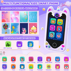 Yosfeng kids smart phone back view showing unicorn case and durability