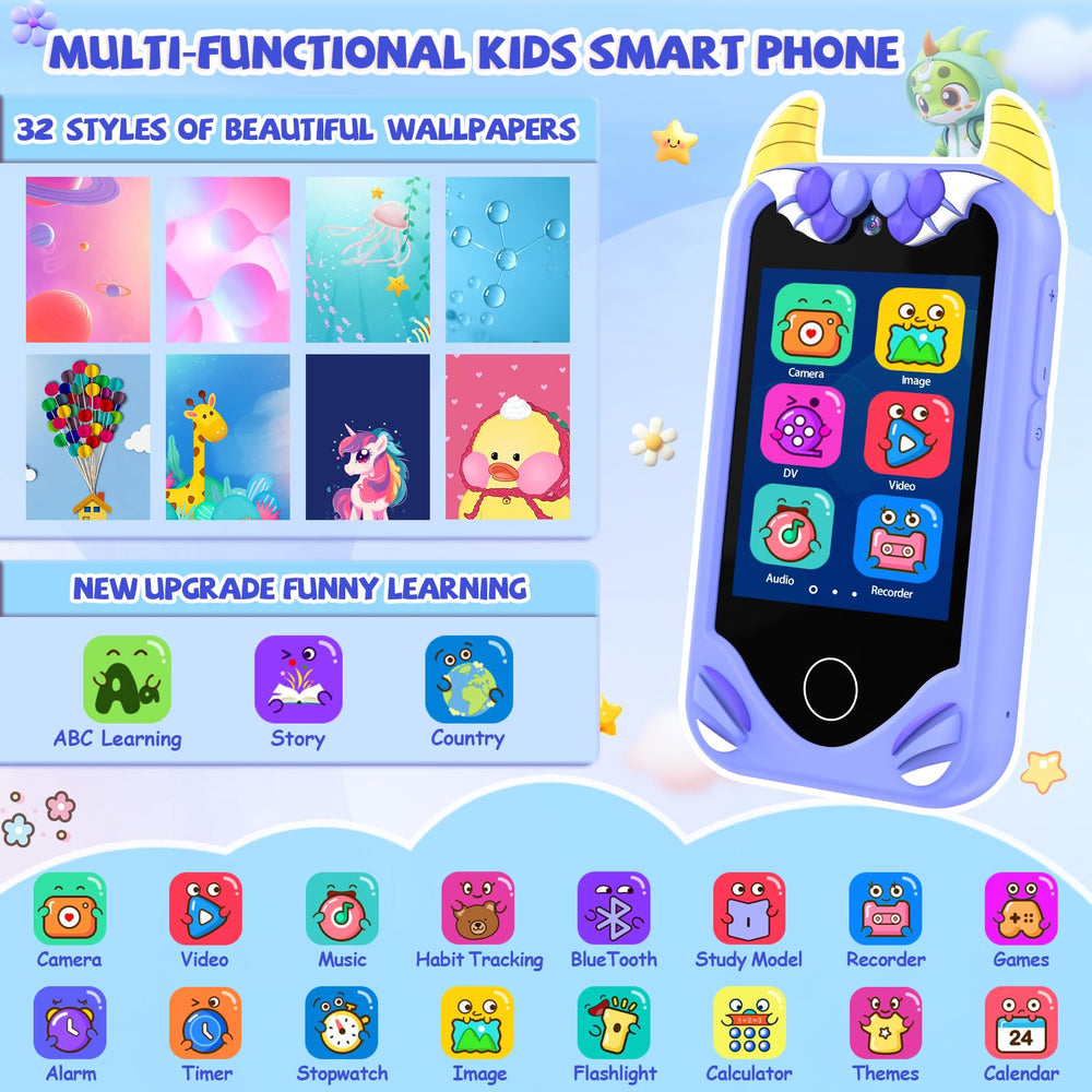 Yosfeng Kids Smart Phone screen interaction showing touch controls for learning and play.