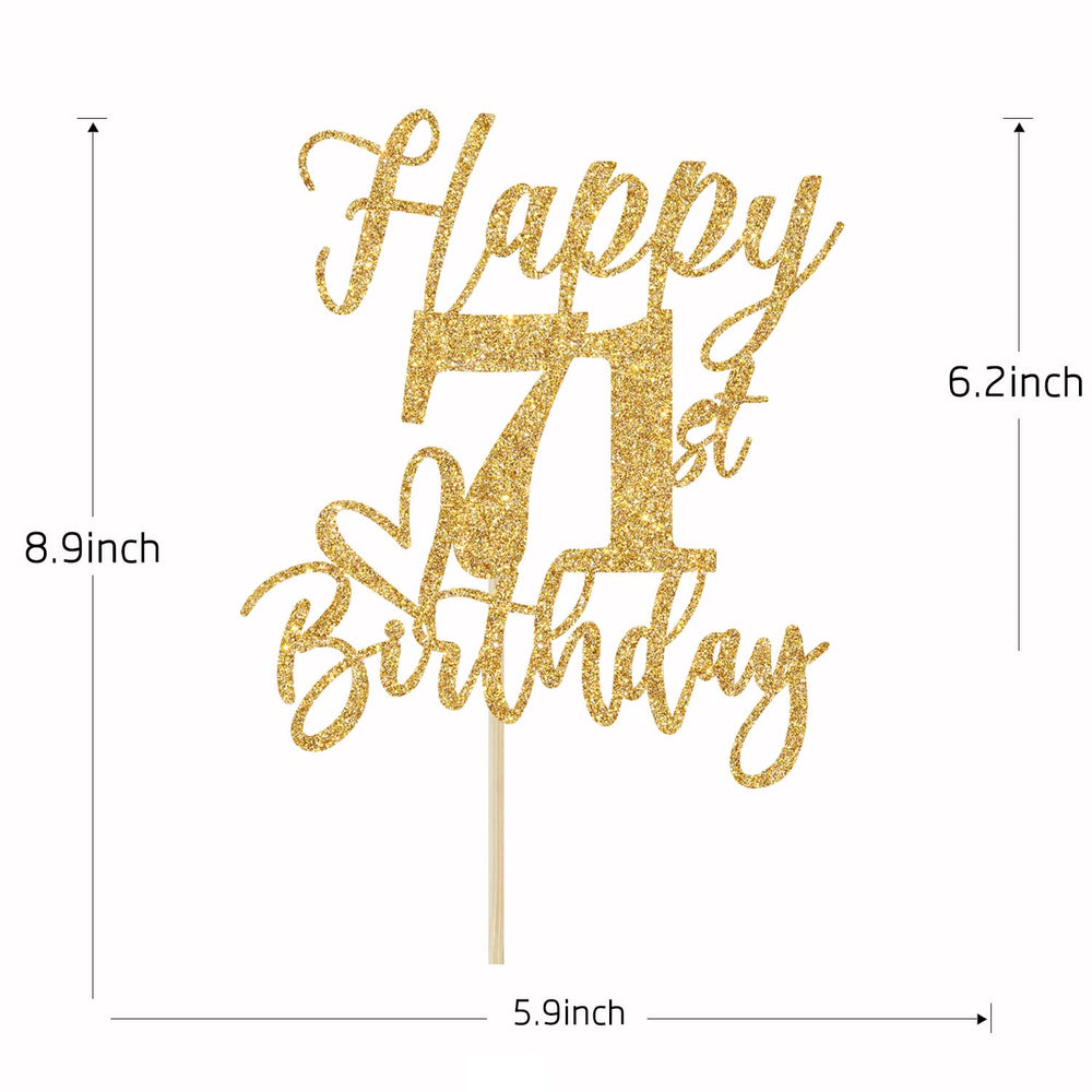 Yotawebery gold glitter cake topper 71st, pairs well with photos