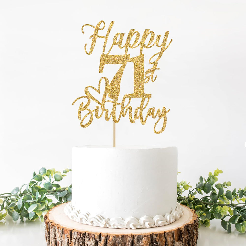 Yotawebery 71st birthday topper gold glitter, reusable keepsake after party