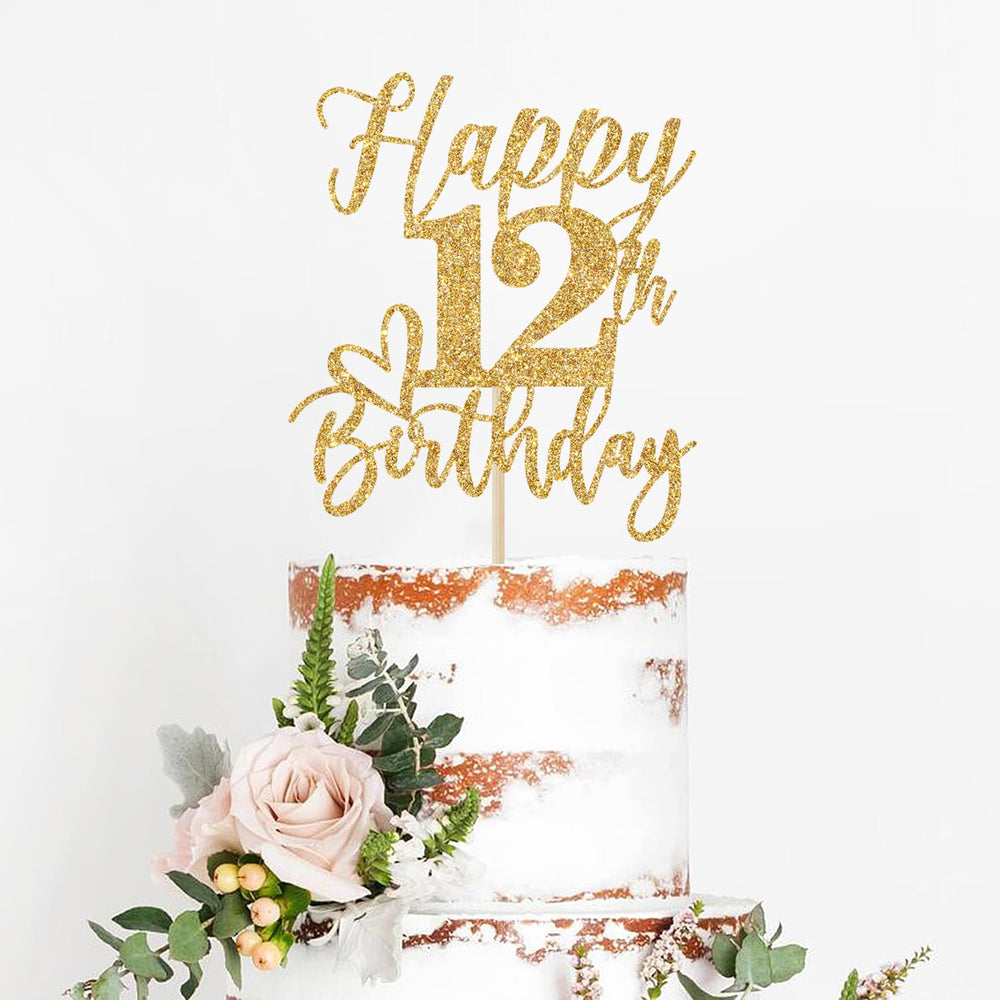 Yotawebery gold glitter topper on cake creates a memorable birthday centerpiece.