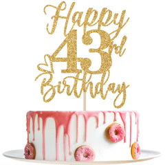 Yotawebery 43rd birthday topper adds gold glitter to enhance the cake.