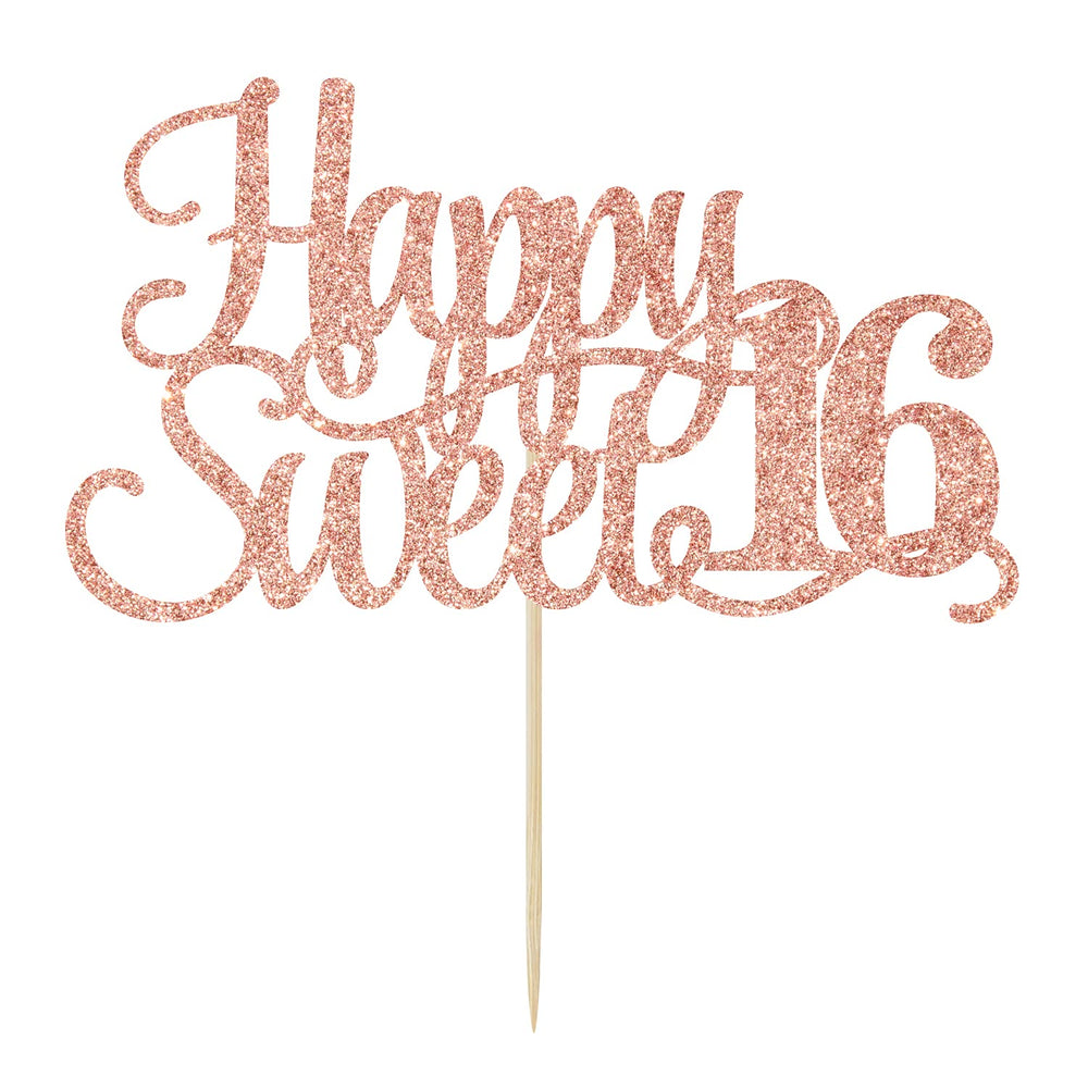 Yotawebery rose gold glitter Hello 16 cake topper brightens party photos.