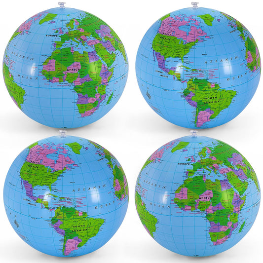 YOTHORN 16-inch inflatable globe beach ball in blue, perfect for beach play and teaching.