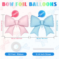 YOTHORN pink blue bow foil balloon 38 inch side view for festive decor