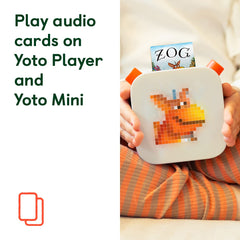 Four YOTO Hotel Flamingo audiobook cards ready for playback with a YOTO device.