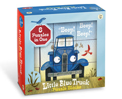 YOTTOY Little Blue Truck stacking puzzle blocks for early learning and fine motor skills.