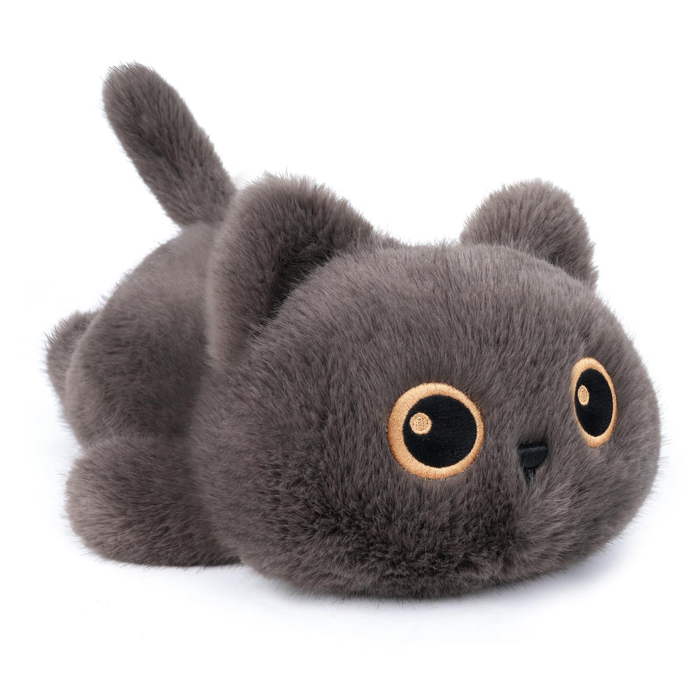 YOUBLEK weighted cat plush belly demonstrates comforting hugs for bedtime and lounge moments.