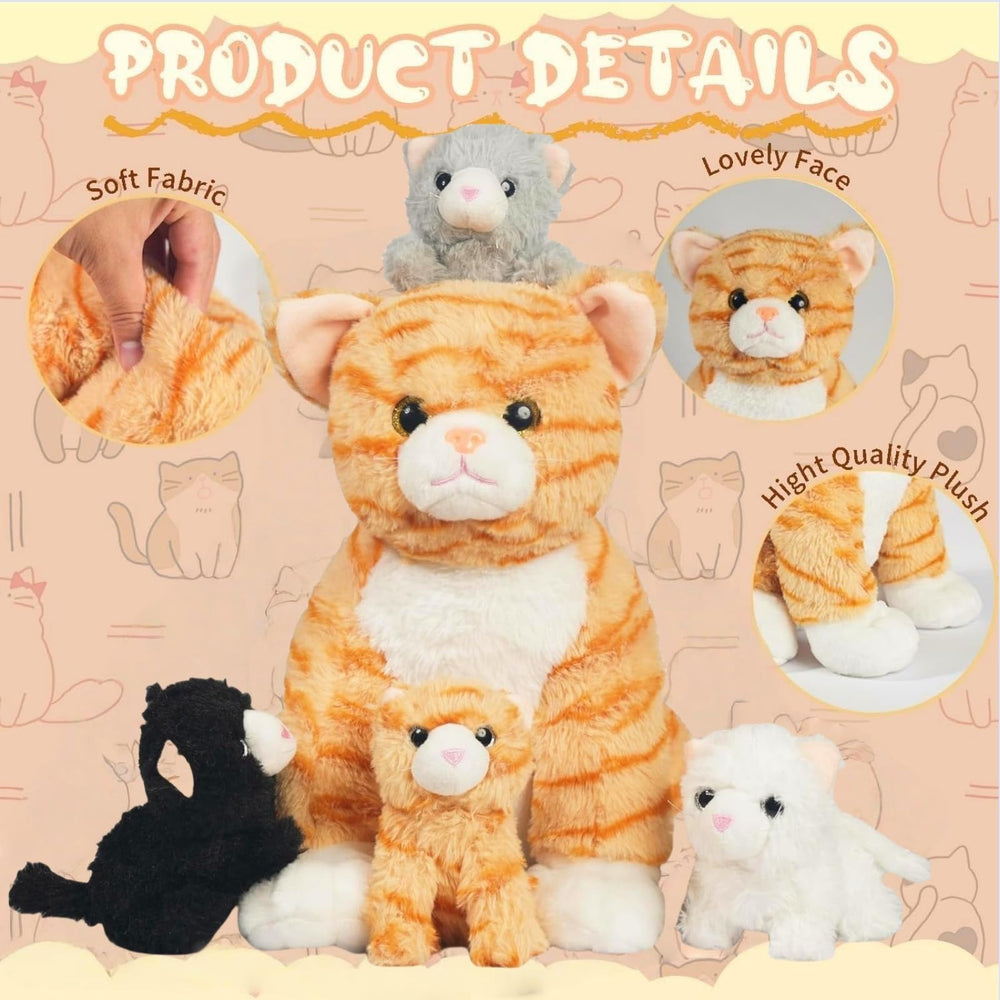 Youthfuljive cuddly cat and kittens stuffed toy for safe hugging and comfort.