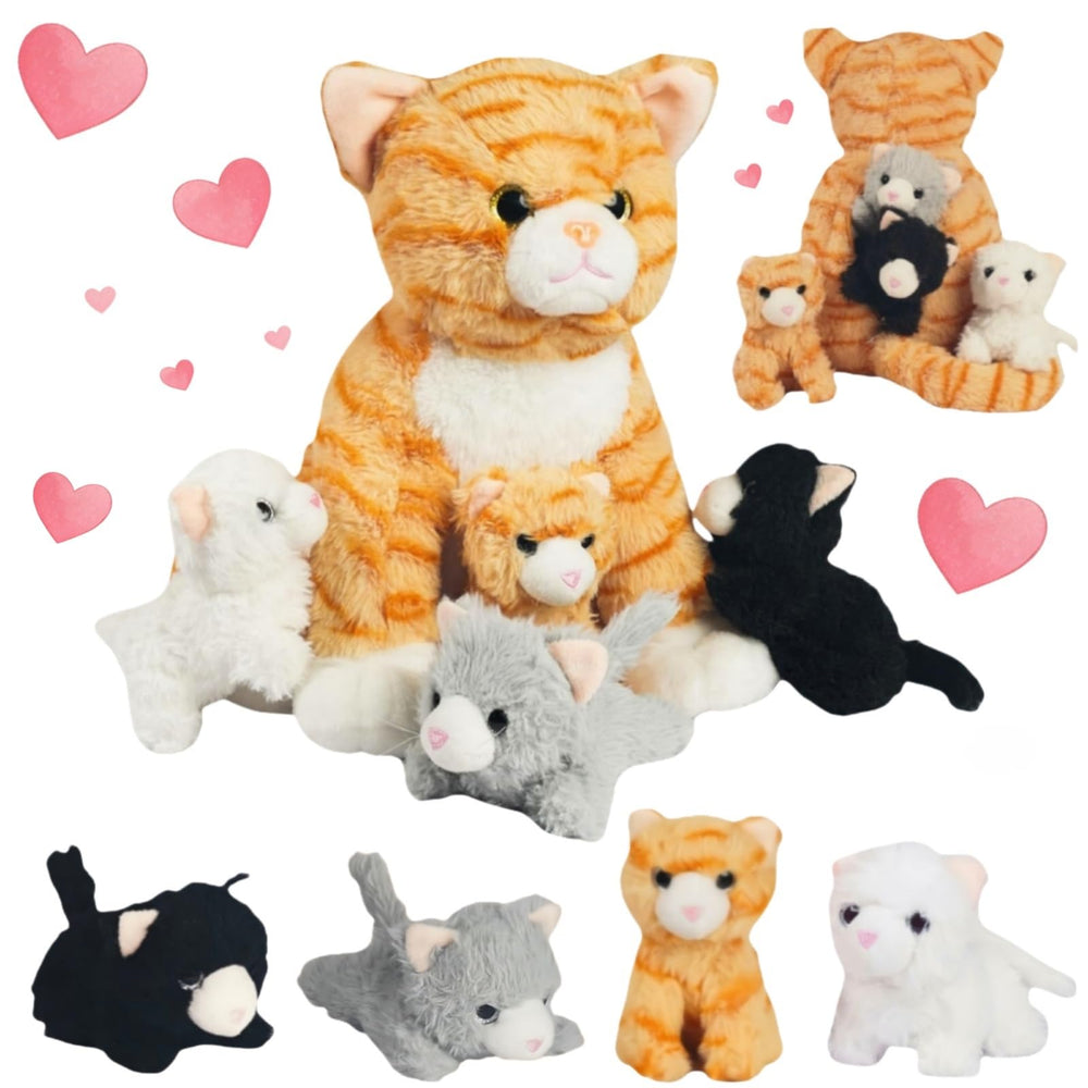 Youthfuljive mommy cat with four baby plush inside belly, perfect for imaginative play.