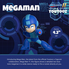 Youtooz Mega Man figure in a wide stance, ready to fire, for dynamic poses.