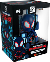 Youtooz Spider-Man Miles Morales #13 figure perched on CRT TV throne for display