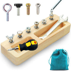 Yowlieu 14-in-1 screwdriver board assembly view showing hands and screws for fine motor skills
