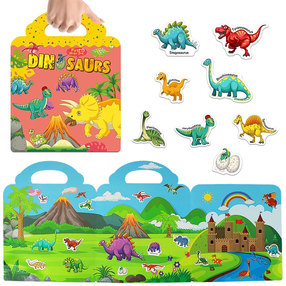 Yowlieu dinosaur stickers close-up with bright colors for imaginative play.