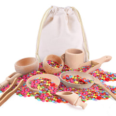 Yowlieu wooden sensory bin tools set for hands-on Montessori play and fine motor practice.