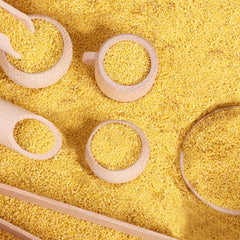 Yowlieu wooden cups and bowls perfect for sorting and pretend kitchen activities.