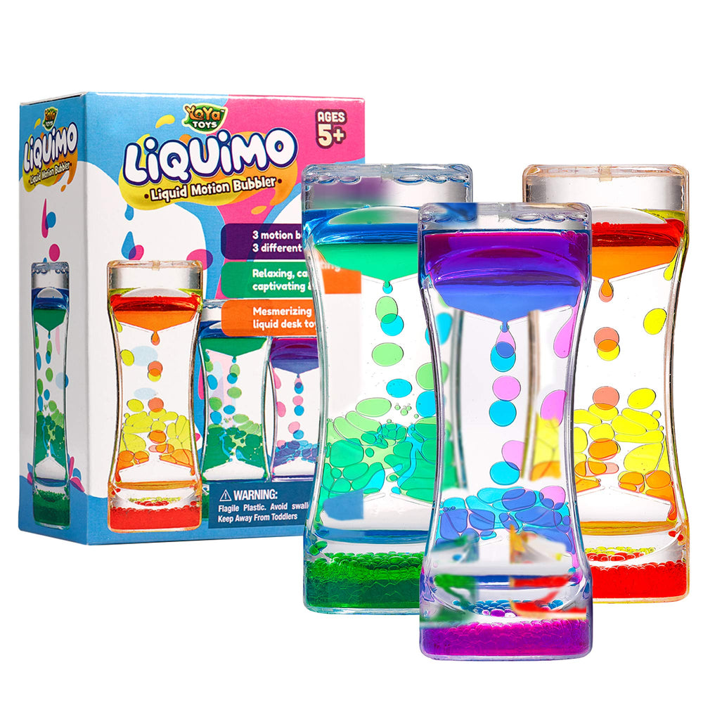 YoYa Toys Liquimo liquid motion bubbler showing colorful streams for desk focus