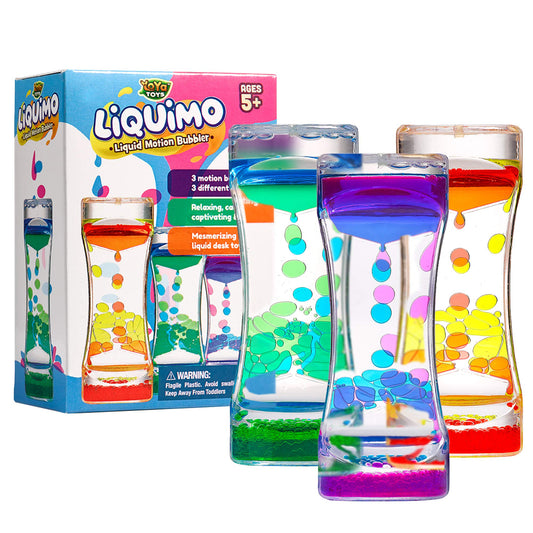 YoYa Toys Liquimo liquid motion bubbler showing colorful streams for desk focus