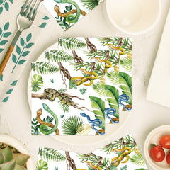 Yoyuspy reptile napkins pair with plates for themed party coherence.