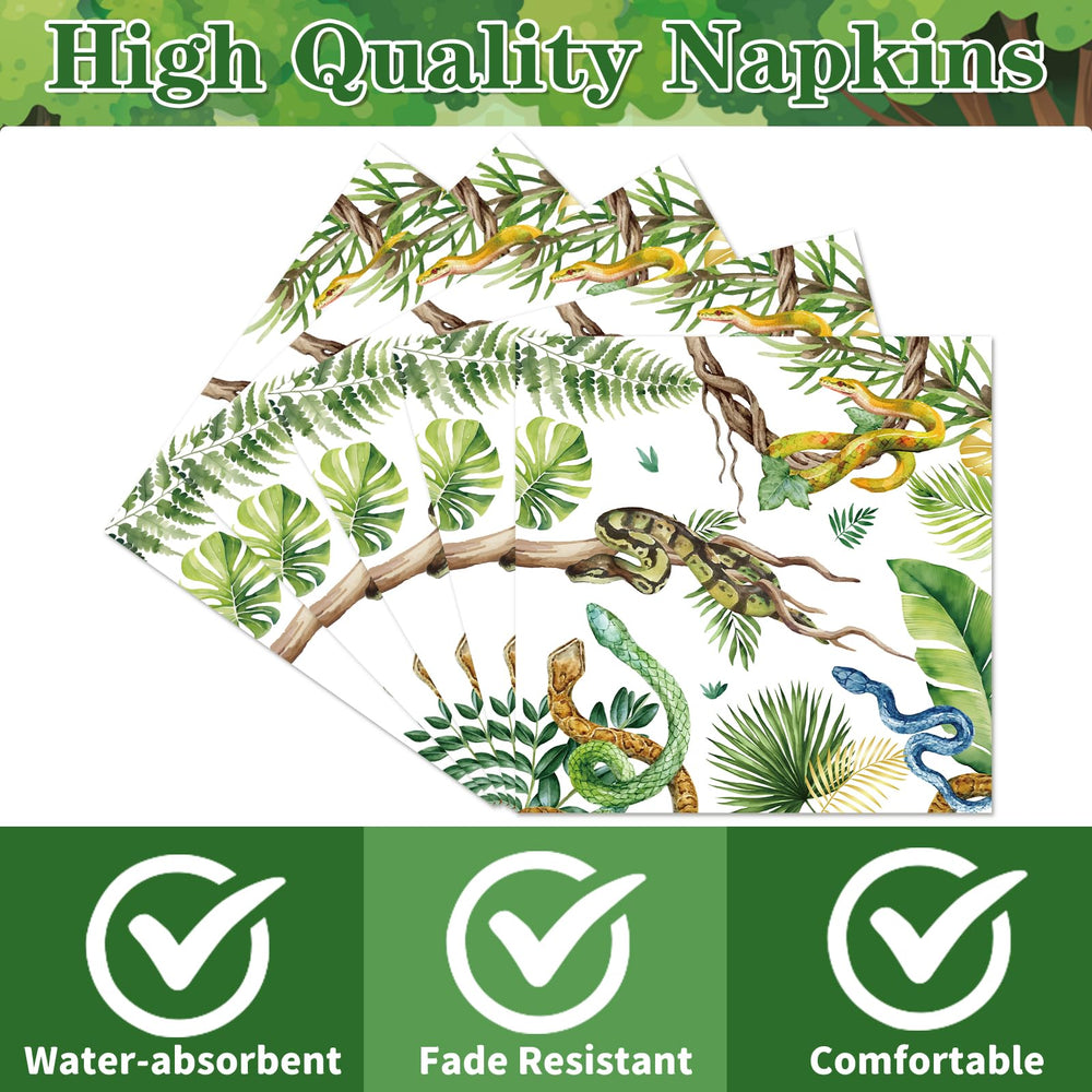 Yoyuspy snake-themed napkins enhance jungle safari table setting and guest experience.