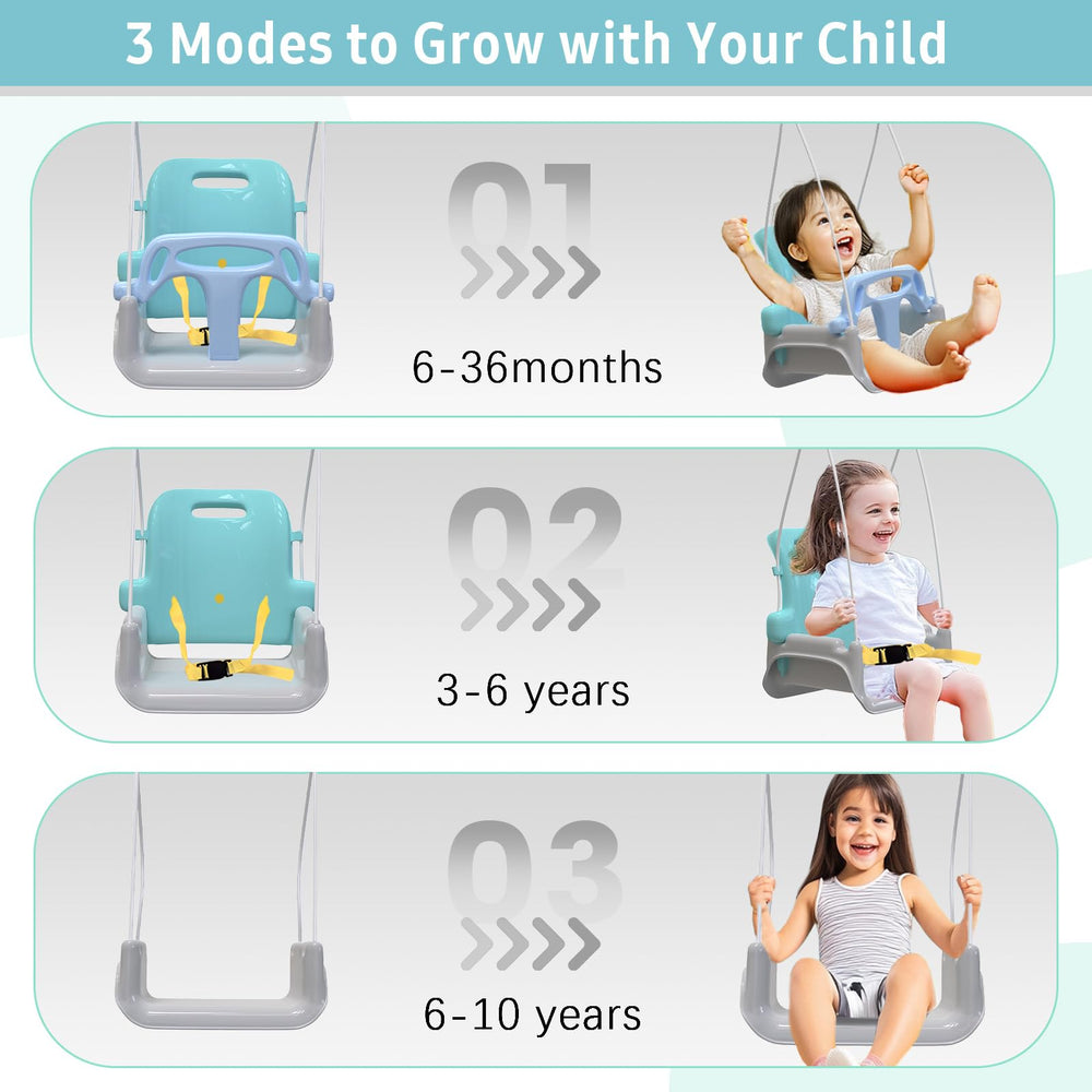 Yozoia toddler swing detachable modes showcase versatile three-way seating options.