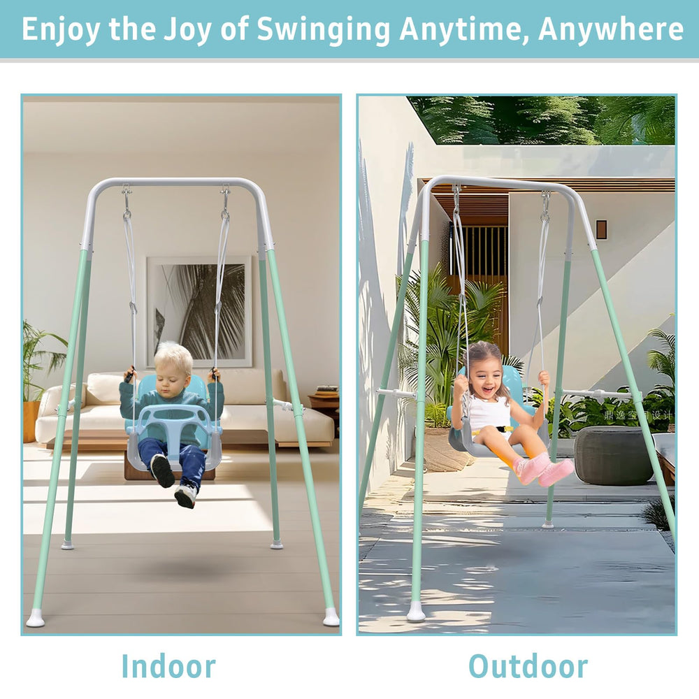 Yozoia toddler swing foldable storage in compact playroom or yard.