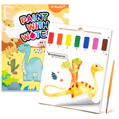 YPLUS Paint with Water Book showing dinosaur pattern pages for color recognition during play.