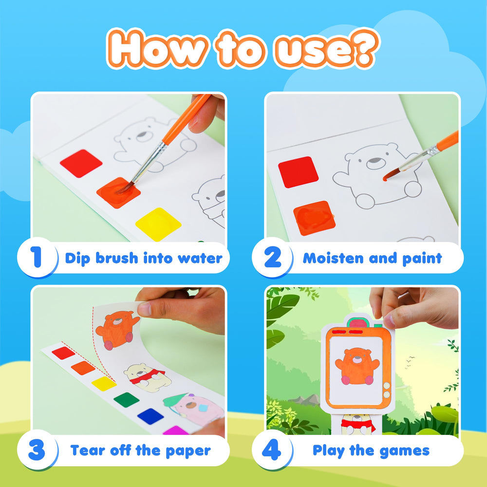 YPLUS Pocket Paint Water Book Animals scene supports color recognition with water-only painting.