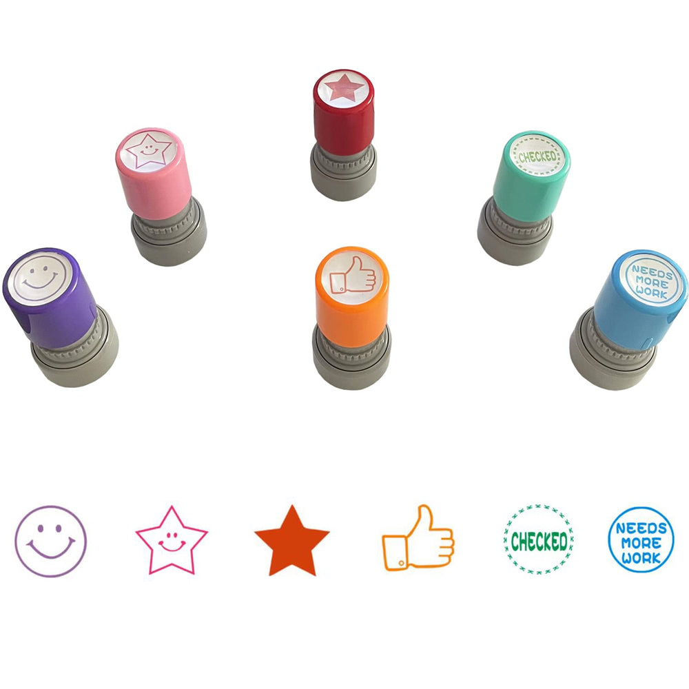 YQBOOM red ink round teacher stamp showing a bold classroom impression.