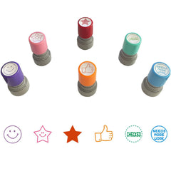 YQBOOM red ink round teacher stamp showing a bold classroom impression.