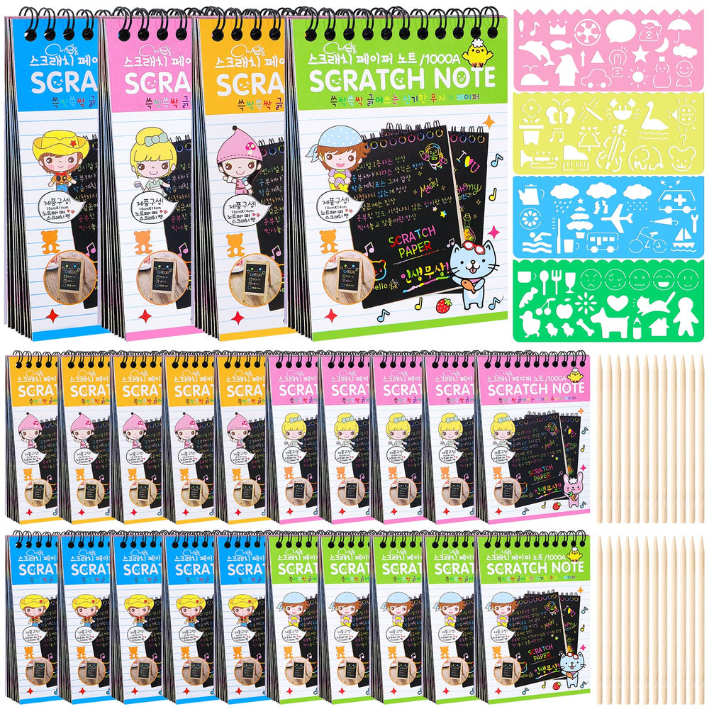 YSCare rainbow scratch notebooks box with 24 packs for creative party favors.