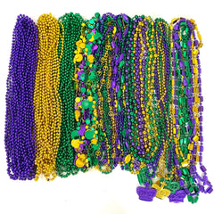 YSPPF Mardi Gras beads in gold, purple, and green for festive wear and party photos.