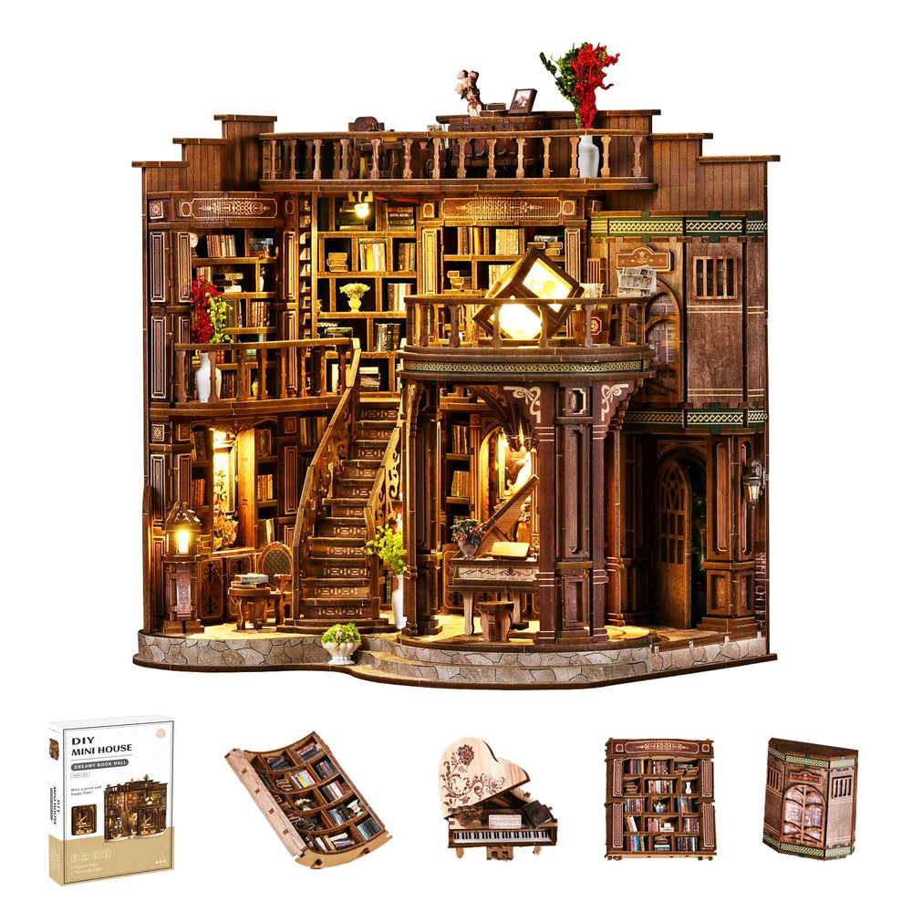 YSWOOD WORLD Book Nook Kit Dreamy Hall shows a cozy library display.