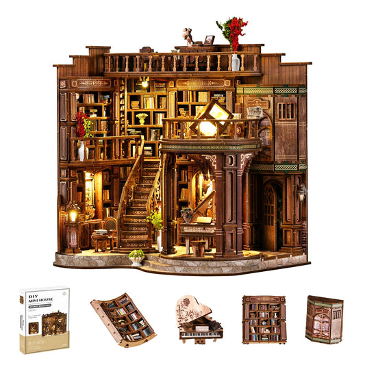 YSWOOD WORLD Book Nook Kit Dreamy Hall shows a cozy library display.