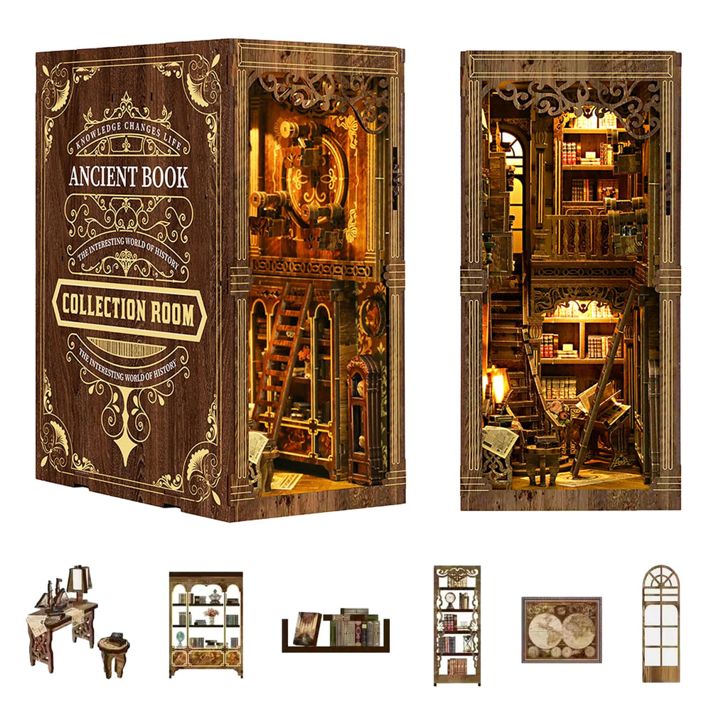 YSWOOD WORLD Book Nook Kit laser-cut pieces close-up for adults