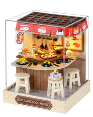 YSWOOD WORLD DIY miniature house kit with LED and dust cover for interactive display