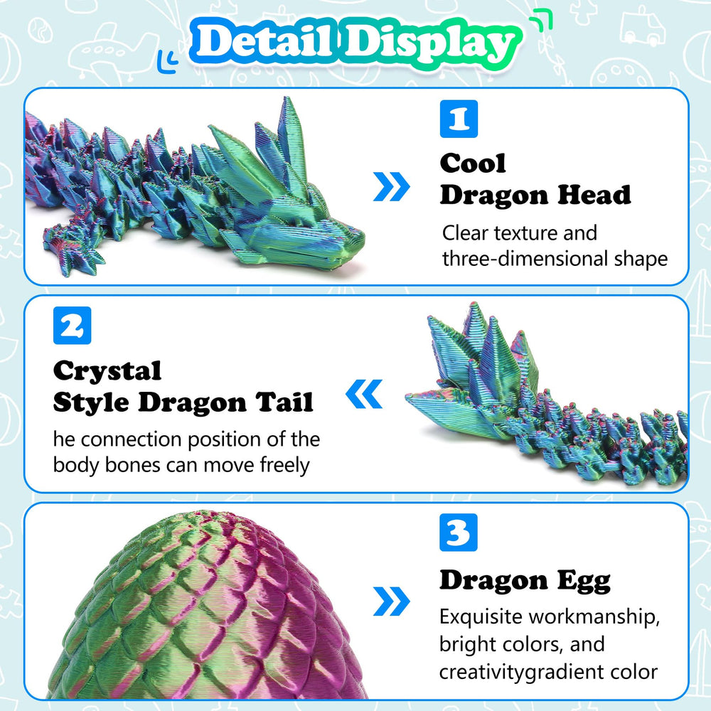 YTRXYLKL posable dragon on a printed egg, versatile display