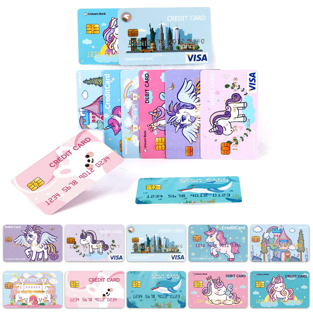 YTYOTO fake credit cards for kids in a play-set, ideal for imaginative role-play.