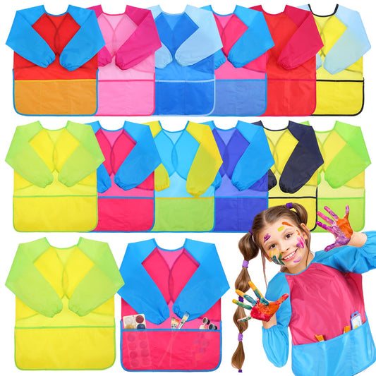 Yuanan kids smocks set of 12 in waterproof fabric protecting clothes during art activities